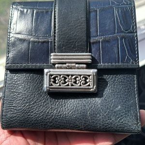 Brighton Large Square Tri Fold Wallet Black Leather Silver Hardware Bag